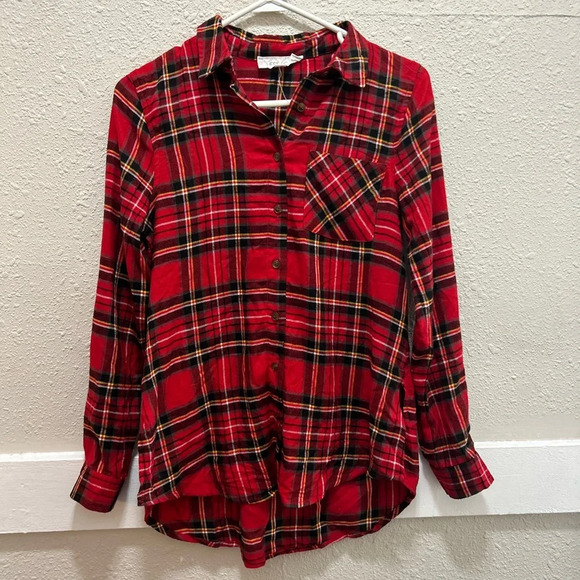 Hippie Rose Red Plaid Button Front Top XS - Picture 1 of 5